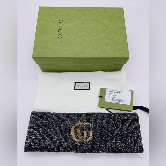 ❌SOLD❌NWT Authentic GUCCI Black Metallic Lurex Headband Logo GG Size M (57cm) - Picture 2 of 12